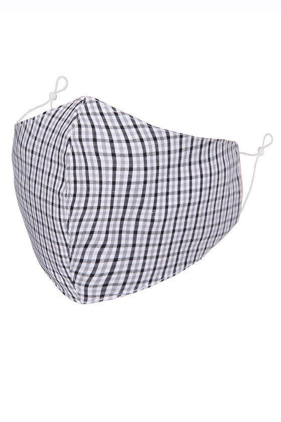 White w/ Black and Light Grey Check Print Adult Face Mask