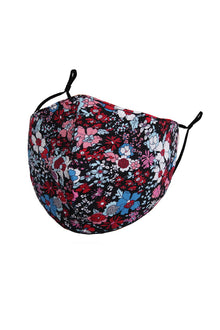  Black with Red, Mauve and Blue Floral Pattern Adult Face Mask with Filter Pocket