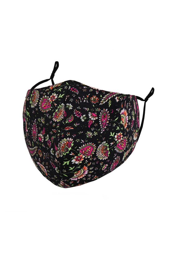 Black with Bright Pink Paisley Pattern Adult Face Mask with Filter Pocket