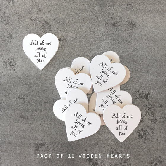 East of India - Packs of 10 Small Wooden Hearts - 'All of Me Loves All of You' Table Confetti