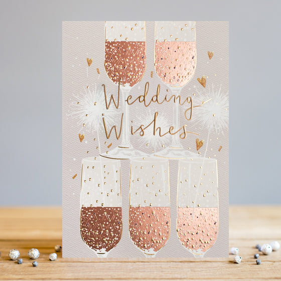 Gifts for women UK, Funny Greeting Cards, Wrendale Designs Stockist, Berni Parker Designs Gifts Greeting Cards, Engagement Wedding Anniversary Cards, Gift Shop Shrewsbury, Visit Shrewsbury Blank Wedding Wishes Card Champagne Glasses Sparkly Wedding Card