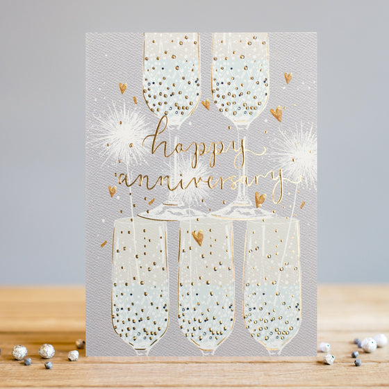 Gifts for women UK, Funny Greeting Cards, Wrendale Designs Stockist, Berni Parker Designs Gifts Greeting Cards, Engagement Wedding Anniversary Cards, Gift Shop Shrewsbury, Visit Shrewsbury Champagne Glasses Happy Anniversary Couple Partner Blank Card