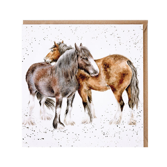 Gifts for women UK, Funny Greeting Cards, Wrendale Designs Stockist, Berni Parker Designs Gifts Greeting Cards, Engagement Wedding Anniversary Cards, Gift Shop Shrewsbury, Visit Shrewsbury Blank Card Two Horses Side by Side Country Living Greeting Card