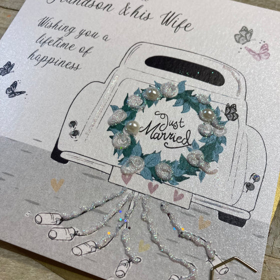 Gifts for women UK, Funny Greeting Cards, Wrendale Designs Stockist, Berni Parker Designs Gifts Greeting Cards, Engagement Wedding Anniversary Cards, Gift Shop Shrewsbury, Visit Shrewsbury Elegant Blank Wedding Day Card Special Grandson & Wife Vintage Car 2