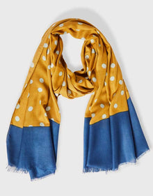  Mustard and Navy with Grey Polka Dot Women's Scarf