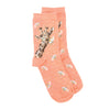 Flowers, a warm pair of high qulaity, coral coloured bamboo socks for women. Designed by Hannah Dale, these socks feature a beautiful illustration of a giraffe, holding flowers stitched into the soft, floral fabric. A perfect gift for animal lovers. Sock size 4 to 7. Wrendale Designs