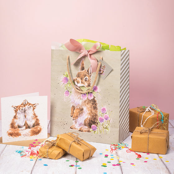 Gifts for women UK, Funny Greeting Cards, Wrendale Designs Stockist, Berni Parker Designs Gifts Greeting Cards, Engagement Wedding Anniversary Cards, Gift Shop Shrewsbury, Visit Shrewsbury Wrendale Designs Gift Bag Sage Green Wild Rabbit Thistles 1