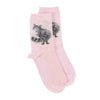 Glamour Puss, a warm pair of high quality, pale pink bamboo socks for women. Designed by Hannah Dale, each sock features a gorgeous illustration of a fluffy cat, stitched into the soft fabric. A perfect gift for cat lovers. Sock size 4 to 7. Wrendale Designs.