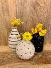 Modern White Bud Vase w/ Thin Black Stripes