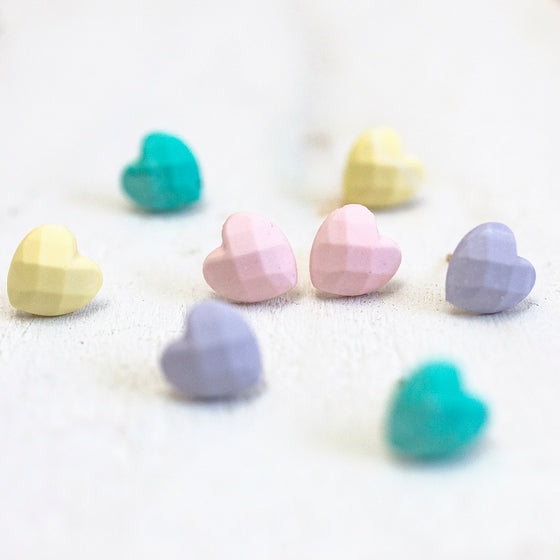 Gifts for women UK, Funny Greeting Cards, Wrendale Designs Stockist, Berni Parker Designs Gifts Greeting Cards, Engagement Wedding Anniversary Cards, Gift Shop Shrewsbury, Visit Shrewsbury Nine Angels Jesmonite Stud Earrings Pastel Green Geometric Hearts 2