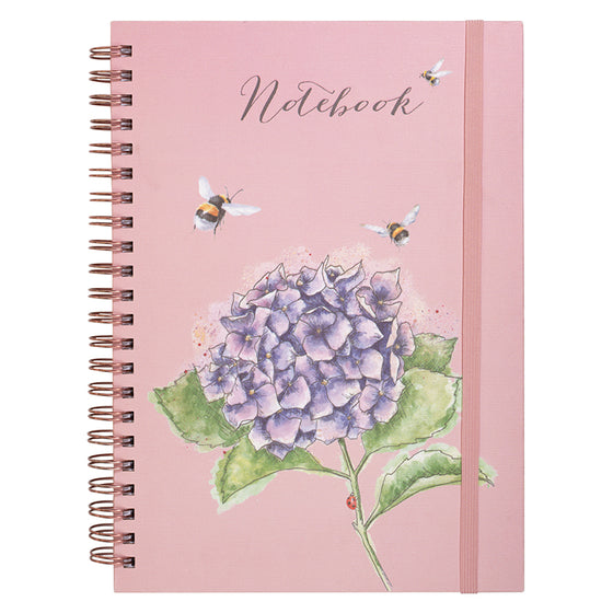 Gifts for women UK, Funny Greeting Cards, Wrendale Designs Stockist, Berni Parker Designs Gifts Greeting Cards, Engagement Wedding Anniversary Cards, Gift Shop Shrewsbury, Visit Shrewsbury Wrendale Designs A4 Lined Spiral Notebook Pink Purple Hydrangea Bees