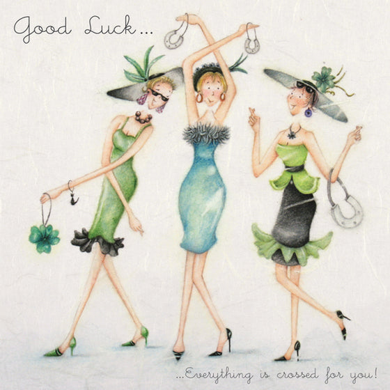 Gifts for women UK, Funny Greeting Cards, Wrendale Designs Stockist, Berni Parker Designs Gifts Greeting Cards, Engagement Wedding Anniversary Cards, Gift Shop Shrewsbury, Visit Shrewsbury Good Luck Women's Blank Card Wedding Horsehoes Four Leaf Clovers