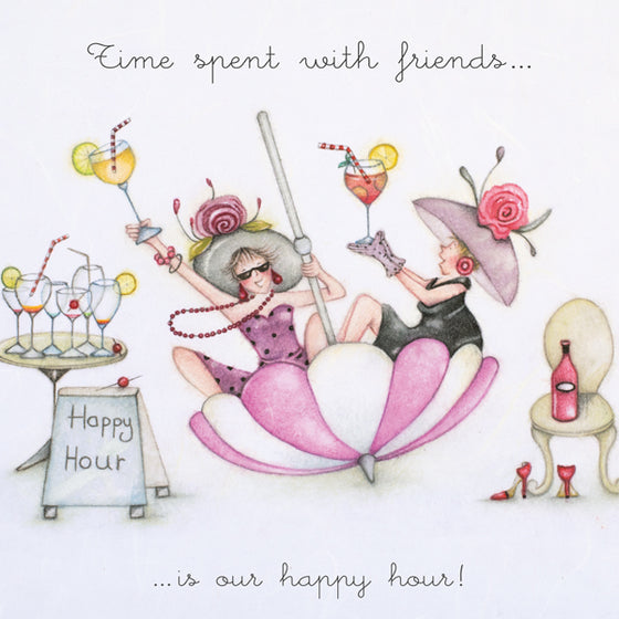 Gifts for women UK, Funny Greeting Cards, Wrendale Designs Stockist, Berni Parker Designs Gifts Greeting Cards, Engagement Wedding Anniversary Cards, Gift Shop Shrewsbury, Visit Shrewsbury Women's Friends Blank Card Happy Hour Drinks