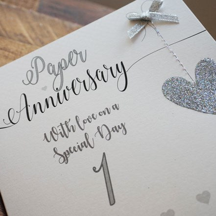 Gifts for women UK, Funny Greeting Cards, Wrendale Designs Stockist, Berni Parker Designs Gifts Greeting Cards, Engagement Wedding Anniversary Cards, Gift Shop Shrewsbury, Visit Shrewsbury Elegant 1st Anniversary Paper Anniversary Card Silver Glitter Heart 3
