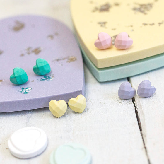Gifts for women UK, Funny Greeting Cards, Wrendale Designs Stockist, Berni Parker Designs Gifts Greeting Cards, Engagement Wedding Anniversary Cards, Gift Shop Shrewsbury, Visit Shrewsbury Nine Angels Jesmonite Stud Earrings Pastel Green Geometric Hearts 1