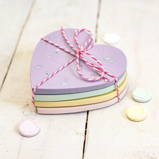 Gifts for women UK, Funny Greeting Cards, Wrendale Designs Stockist, Berni Parker Designs Gifts Greeting Cards, Engagement Wedding Anniversary Cards, Gift Shop Shrewsbury, Visit Shrewsbury Nine Angels Jesmonite Heart Shaped Coasters Set of 4 Pastel Colours Yellow, Pink, Lilac, Green 3