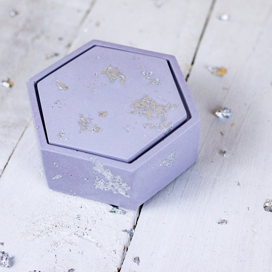 Gifts for women UK, Funny Greeting Cards, Wrendale Designs Stockist, Berni Parker Designs Gifts Greeting Cards, Engagement Wedding Anniversary Cards, Gift Shop Shrewsbury, Visit Shrewsbury Nine Angels Jesmonite Trinket Box Lid Pastel Lilac and Silver 2