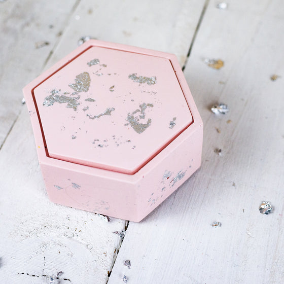 Gifts for women UK, Funny Greeting Cards, Wrendale Designs Stockist, Berni Parker Designs Gifts Greeting Cards, Engagement Wedding Anniversary Cards, Gift Shop Shrewsbury, Visit Shrewsbury Nine Angels Jesmonite Trinket Box Lid Pastel Pink and Silver 2