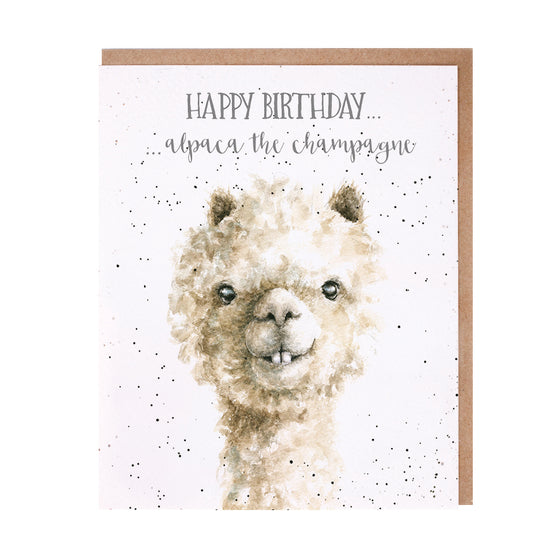 Gifts for women UK, Funny Greeting Cards, Wrendale Designs Stockist, Berni Parker Designs Gifts Greeting Cards, Engagement Wedding Anniversary Cards, Gift Shop Shrewsbury, Visit Shrewsbury Blank Gender Neutral Birthday Card Alpaca Champagne