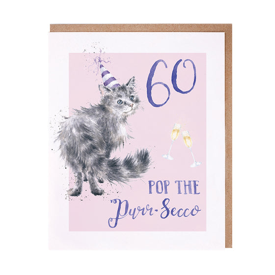 Gifts for women UK, Funny Greeting Cards, Wrendale Designs Stockist, Berni Parker Designs Gifts Greeting Cards, Engagement Wedding Anniversary Cards, Gift Shop Shrewsbury, Visit Shrewsbury Blank 60th Birthday Card Gender Neutral Grey Cat