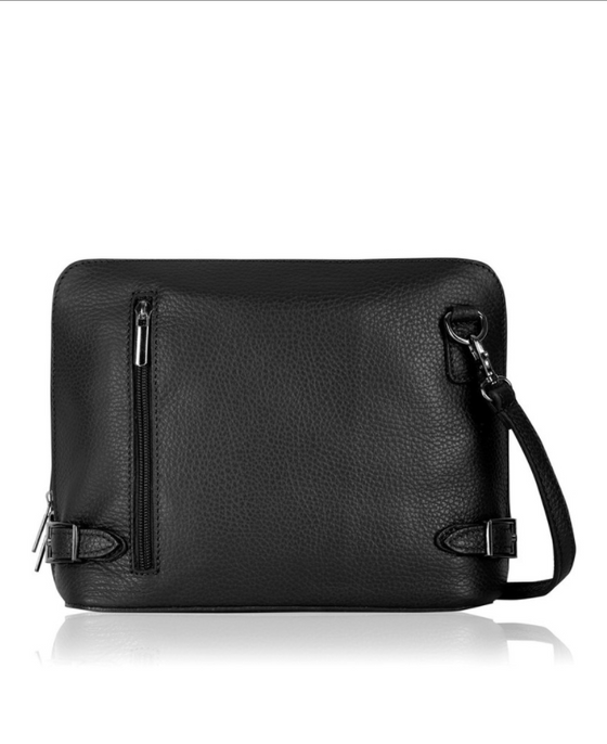 Italian Leather, The Michelle Crossbody Handbag, Classic Black