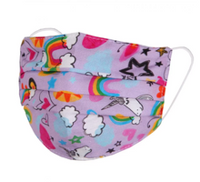  Children's Face Mask - Lilac with Rainbows, Unicorns, Hearts & Stars