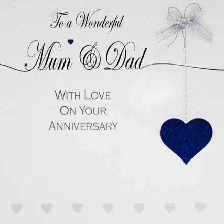 Gifts for women UK, Funny Greeting Cards, Wrendale Designs Stockist, Berni Parker Designs Gifts Greeting Cards, Engagement Wedding Anniversary Cards, Gift Shop Shrewsbury, Visit Shrewsbury Elegant Sapphire Anniversary Card Mum & Dad Blue Glitter Heart 2
