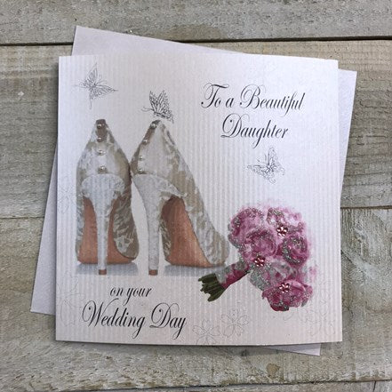 Gifts for women UK, Funny Greeting Cards, Wrendale Designs Stockist, Berni Parker Designs Gifts Greeting Cards, Engagement Wedding Anniversary Cards, Gift Shop Shrewsbury, Visit Shrewsbury Elegant Wedding Day Card Beautiful Daughter on her Wedding Day 1