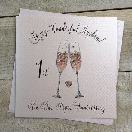 Gifts for women UK, Funny Greeting Cards, Wrendale Designs Stockist, Berni Parker Designs Gifts Greeting Cards, Engagement Wedding Anniversary Cards, Gift Shop Shrewsbury, Visit Shrewsbury Elegant Anniversaru Card Blank To My Wonderful Husband Paper Anniversary 1st Anniversary