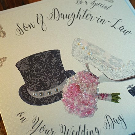 Gifts for women UK, Funny Greeting Cards, Wrendale Designs Stockist, Berni Parker Designs Gifts Greeting Cards, Engagement Wedding Anniversary Cards, Gift Shop Shrewsbury, Visit Shrewsbury Elegant Wedding Day Card Son & Daughter-in-law 2