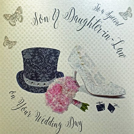 Gifts for women UK, Funny Greeting Cards, Wrendale Designs Stockist, Berni Parker Designs Gifts Greeting Cards, Engagement Wedding Anniversary Cards, Gift Shop Shrewsbury, Visit Shrewsbury Elegant Wedding Day Card Son & Daughter-in-law 1